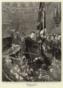 La dimostrazione lealista irlandese alla Albert Hall, il Duca di Abercorn pianta la Union Jack da Sydney Prior Hall