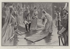La prima corte del re a Buckingham Palace, una presentazione da Sydney Prior Hall