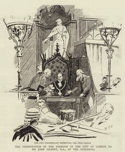 La presentazione della libertà della Città di Londra a Sir John Gilbert, RA, alla Guildhall da Sydney Prior Hall