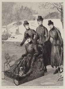 La principessa del Galles in slitta a Sandringham con le sue figlie da Sydney Prior Hall