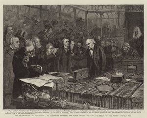 La riunione del Parlamento, Mr. Gladstone entra alla Camera durante il discorso di Mr. Fowler sul Parish Councils Bill