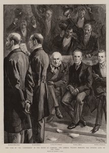 Il voto di sfiducia alla Camera dei Comuni, i contatori liberali che portano le liste di divisione al tavolo da Sydney Prior Hall