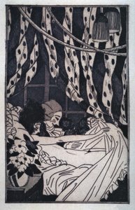 Erotismo: Giacomo Casanova solleva le lenzuola per contemplare la sua amante nuda, inizio XX secolo (incisione) da Sylvain Sauvage
