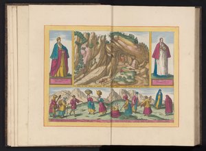 Paesaggio nella Sierra de Sant Adrian in Biscaglia e vari abitanti di Biscaglia da Symon Novelanus (possibly)