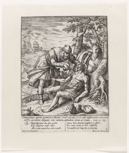 Il buon samaritano cura le ferite del viaggiatore assalito da Symon Novelanus