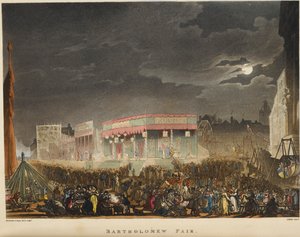 Fiera di San Bartolomeo. Tenuta per la prima volta nel 1813, era un evento annuale, ogni agosto vicino a Smithfield ed era il più lungo spettacolo di strada di Londra. da T. & Pugin A.C. (1762 1832) (after) Rowlandson