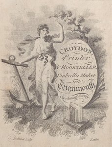 Biglietto da visita per Croydon, stampatore, libraio e fabbricante di ombrelli (XIX secolo) da T. Rickard