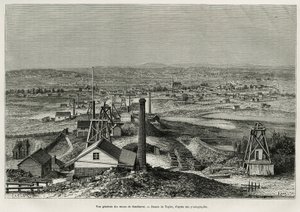 Veduta generale delle miniere di Sandhurst, incisione dal disegno di Taylor, per illustrare la storia sei mesi in Australia, di Désiré Charnay, missione incaricata dal Ministero della Pubblica Istruzione, nel 1878, pubblicato in Le tour du monde da T Taylor