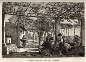 Villa Menton, incisione dal disegno di Taylor, che illustra il viaggio a Menton e Bordighera, nel 1871, di Adolphe Joanne, pubblicato in "Le tour du monde" 1874, a cura di Edouard Charton, edizione Hachette, Parigi. Collezione Selva
