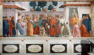 La resurrezione del figlio di Teofilo, re di Antiochia, e San Pietro intronizzato come primo vescovo di Antiochia da T. Masaccio, F. Lippi