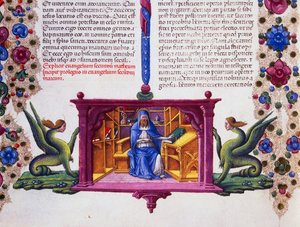 Fregio di confine al piede della pagina con San Matteo Evangelista, Volume II f 148, v, Bibbia di Borso d