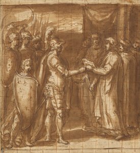 Il cardinale Albornoz consegna ai Farnese le chiavi di Valentino da Taddeo Zuccaro