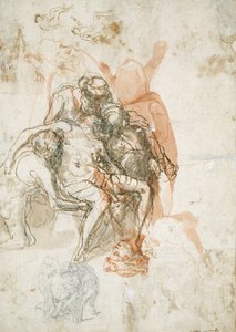Tre figure che sorreggono un uomo, schizzo più piccolo dello stesso e studi per l