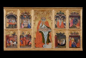 San Gimignano in trono con otto storie della sua vita