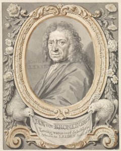Ritratto di Johannes (Jan) van Bronkhorst in una cornice con fiori e due uccelli da Tako Hajo Jelgersma
