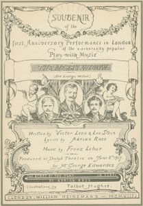 Pagina del titolo del Souvenir del primo anniversario della rappresentazione a Londra di La Vedova Allegra