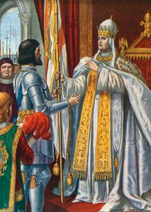 Alberico da Barbiano riceve una bandiera da Papa Urbano VI con la scritta 