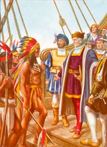 Colombo riceve a bordo della Santa Maria il Cacicco Guacanagari, capo dei nativi da Tancredi Scarpelli