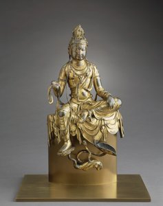 Bodhisattva Avalokitesvara seduto, VIII secolo (bronzo con doratura) da Tang Dynasty Chinese School