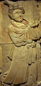 Stele in terracotta con musicista, Dinastia Tang