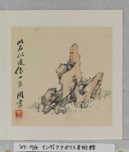 Questa roccia somiglia a una statua buddista (album (10 fogli), inchiostro e colore su seta) da Tang Zhou