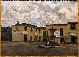 La piccola piazza di Settignano in un giorno di pioggia, c.1861