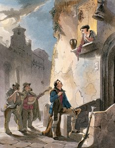 Serenata, illustrazione da Costumi e scene popolari di Napoli di Achille Vianelli
