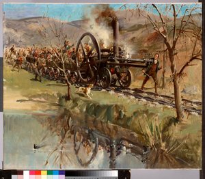 La locomotiva Penydarren di Trevithick nel suo epico viaggio da Merthyr ad Abercynon, 21 febbraio 1804 (1963) (olio su tela) da Terence Cuneo