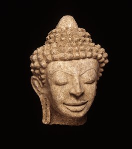 Testa di Buddha, da Chedi Chula Pathom, periodo Davaravati