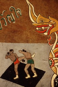 Decorazione su un carro di buoi che raffigura Muay Thai
