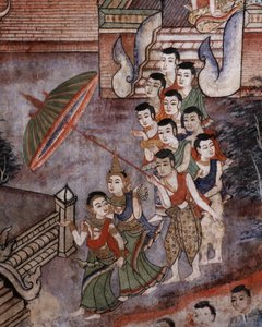 Dettaglio di un murale a Wat Phra Singh da Thai School