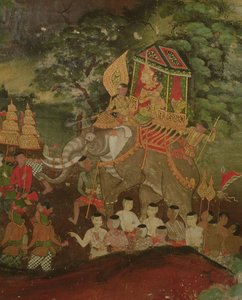 Re Sanjaya su un elefante, Wat Suwannaram, Dhonburi, 1831