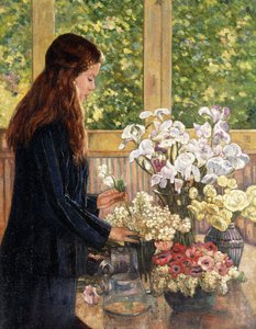 Giovane ragazza con vasi di fiori da Théo van Rysselberghe