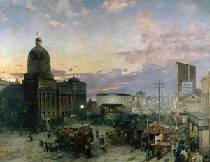 Vista della Washington Street a Indianapolis al crepuscolo da Theodor Groll