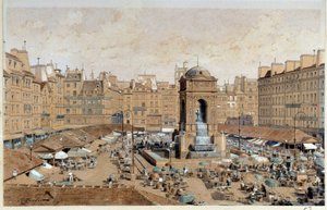 Veduta della Marche e della Fontana degli Innocenti a Parigi nel XIX secolo. Acquerello di Theodore Joseph Hubert Hoffbauer (1839-1922) XIX secolo Parigi, Musee Carnavalet da Theodor Josef Hubert Hoffbauer