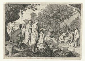 Diana scopre la gravidanza di Callisto (Metamorfosi di Ovidio) da Theodor Matham