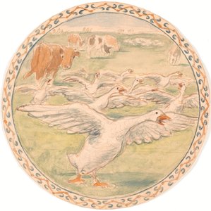 Mucche al pascolo e oche starnazzanti (bozza per piatto ceramico) da Theodor Philipsen