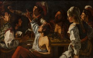 Giocatori di carte e backgammon. Lite per le carte da Theodor Rombouts