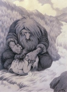 Il troll che lava il suo bambino da Theodor Kittelsen