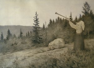 Sotto la montagna suona uno strumento a fiato da Theodor Kittelsen