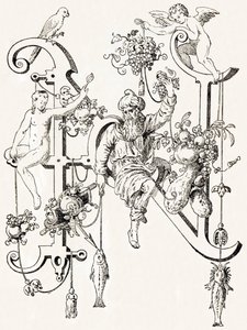 N - El sabio Natham - Alfabeto di T. de Bry (nuovo alfabeto artistico) da Theodor de Bry