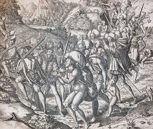 Indigeni imbarcati su navi per essere portati in schiavitù a Siviglia, incisione di Theodor de Bry, Antille da Theodor de Bry