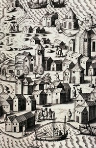 Porto di Macao in Cina da Theodor de Bry