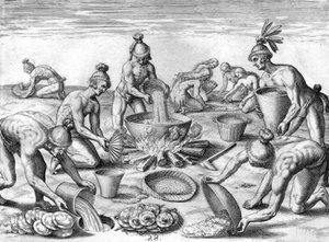 Indiani Timucua che preparano un banchetto da Theodor de Bry
