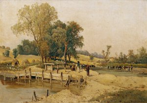 Paesaggio ungherese con abbeveratoio per bestiame da Theodor von Hormann