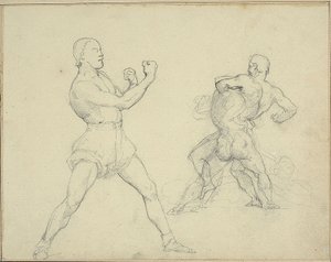 Pugile rivolto a destra e due uomini che lottano da Theodore Gericault