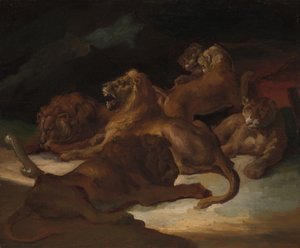 Leoni in un paesaggio montuoso