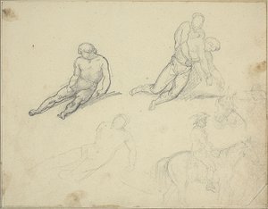 Schizzi: Nudo reclinato, Uomo che sostiene il corpo di da Theodore Gericault