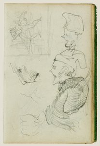 Studi di leone, studio di figura di gruppo compositivo, due studi di testa caricaturale da Theodore Gericault