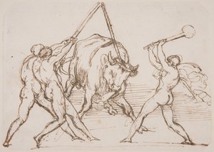 Tre uomini che provocano un toro da Theodore Gericault